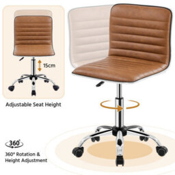 Yaheetech Pu Leather Armless Desk Chair For Home Office - Retro Brown - thumbnail 4