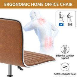 Yaheetech Pu Leather Armless Desk Chair For Home Office - Retro Brown - thumbnail 5