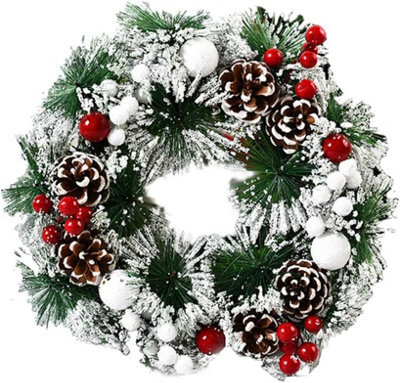 Snowy Pine Cone Wreath  32Cm Artificial Christmas Decoration For Home Or Office - image 1