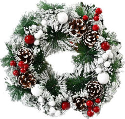 Snowy Pine Cone Wreath  32Cm Artificial Christmas Decoration For Home Or Office