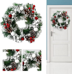 Snowy Pine Cone Wreath  32Cm Artificial Christmas Decoration For Home Or Office - thumbnail 4