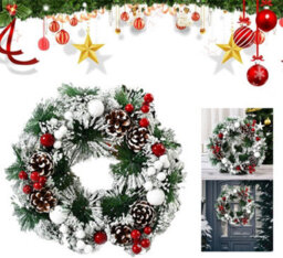 Snowy Pine Cone Wreath  32Cm Artificial Christmas Decoration For Home Or Office - thumbnail 2