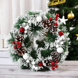 Snowy Pine Cone Wreath  32Cm Artificial Christmas Decoration For Home Or Office - thumbnail 3