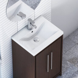 Royal Bathrooms Livora 500mm Walnut Woodgrain Cloakroom Floor Standing Vanity Unit 2 Door With Mid-Edge Basin - thumbnail 5