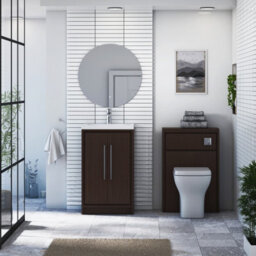 Royal Bathrooms Livora 500mm Walnut Woodgrain Cloakroom Floor Standing Vanity Unit 2 Door With Mid-Edge Basin - thumbnail 3