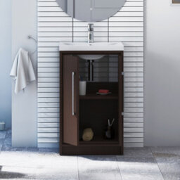 Royal Bathrooms Livora 500mm Walnut Woodgrain Cloakroom Floor Standing Vanity Unit 2 Door With Mid-Edge Basin - thumbnail 4