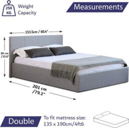 Home Treats Side Lift Ottoman Bed Double 4Ft6 Storage Bed Frame Grey - thumbnail 6