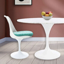 Fusion Living Tulip Set - Marble Large Circular Table And Six Chairs With Luxurious Cushion Turquoise - thumbnail 2