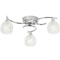 Semi Flush Ceiling Light Chrome Textured Glass 3 Bulb Hanging Pendant Lamp Shade - thumbnail 1