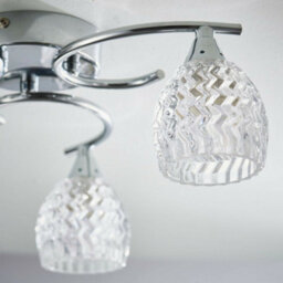 Semi Flush Ceiling Light Chrome Textured Glass 3 Bulb Hanging Pendant Lamp Shade - thumbnail 3