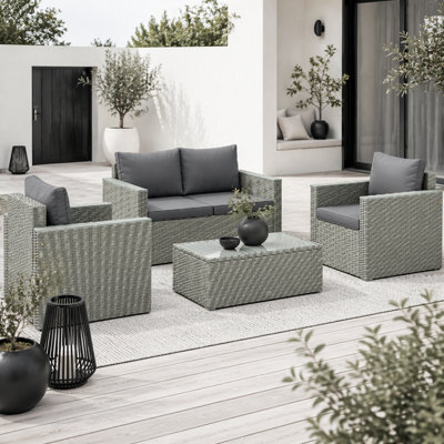 Wyld Haus Zisupa Light Grey 4-Seater Rattan Outdoor Sofa Set With Acacia Coffee Table - 4 Piece - image 1