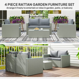 Wyld Haus Zisupa Light Grey 4-Seater Rattan Outdoor Sofa Set With Acacia Coffee Table - 4 Piece - thumbnail 5