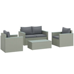 Wyld Haus Zisupa Light Grey 4-Seater Rattan Outdoor Sofa Set With Acacia Coffee Table - 4 Piece - thumbnail 3