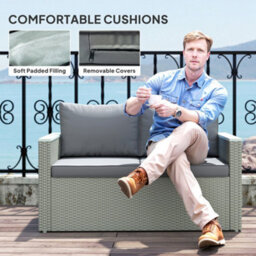 Wyld Haus Zisupa Light Grey 4-Seater Rattan Outdoor Sofa Set With Acacia Coffee Table - 4 Piece - thumbnail 6