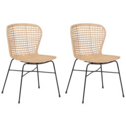 Beliani Set Of 2 Dining Chairs Elfros Rattan Natural - thumbnail 1