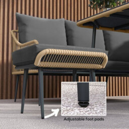 Wyld Haus Nofise 7-Seater Rattan-Style Garden Sofa Set With Coffee Table And 2 Stools - Light Brown Rope, Grey Cushions - thumbnail 6
