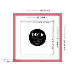 "19X19"" Pink Picture Frame - 19X19"" Square Frame With 17X17"" Mount For 19X19""/17X17"" Pictures Moderrn Style Thin Edge, 1 Pack" - thumbnail 2