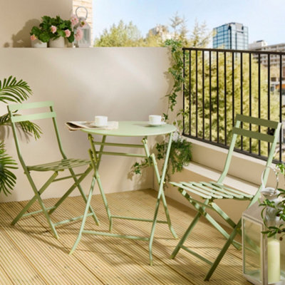 Vonhaus Folding Bistro Set For 2, Sage Green Garden Table & Chairs, Weather Resistant Steel Frame For Outdoors, Balcony And Patio - image 1