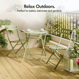Vonhaus Folding Bistro Set For 2, Sage Green Garden Table & Chairs, Weather Resistant Steel Frame For Outdoors, Balcony And Patio - thumbnail 4