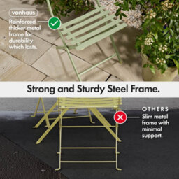 Vonhaus Folding Bistro Set For 2, Sage Green Garden Table & Chairs, Weather Resistant Steel Frame For Outdoors, Balcony And Patio - thumbnail 7
