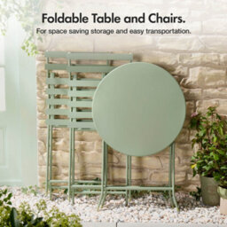 Vonhaus Folding Bistro Set For 2, Sage Green Garden Table & Chairs, Weather Resistant Steel Frame For Outdoors, Balcony And Patio - thumbnail 5