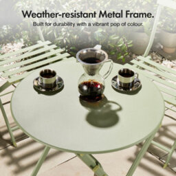 Vonhaus Folding Bistro Set For 2, Sage Green Garden Table & Chairs, Weather Resistant Steel Frame For Outdoors, Balcony And Patio - thumbnail 6