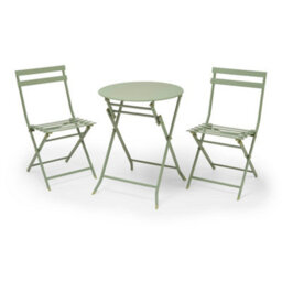 Vonhaus Folding Bistro Set For 2, Sage Green Garden Table & Chairs, Weather Resistant Steel Frame For Outdoors, Balcony And Patio - thumbnail 2