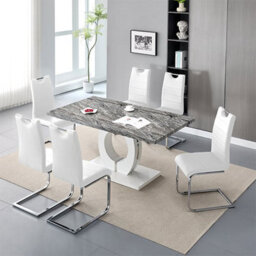 Furniture In Fashion Halo Melange Marble Effect Dining Table 6 Petra White Chairs - thumbnail 2