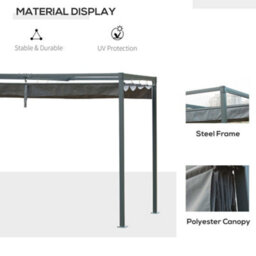 Outsunny 3 X 2M Metal Pergola Gazebo Patio Sun Shelter Retractable Canopy Grey - thumbnail 6
