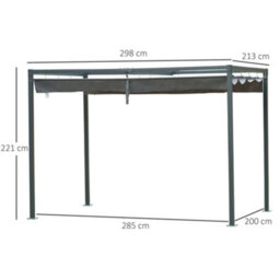 Outsunny 3 X 2M Metal Pergola Gazebo Patio Sun Shelter Retractable Canopy Grey - thumbnail 3