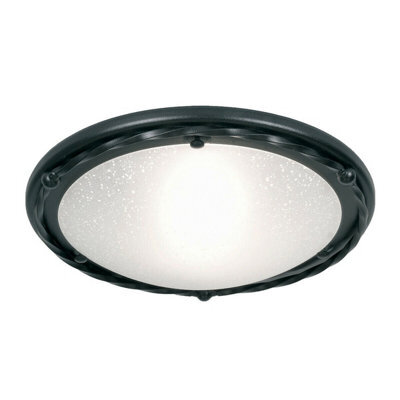 Elegant Black Flush Light With Twisted Iron And Opaque Glass Shade