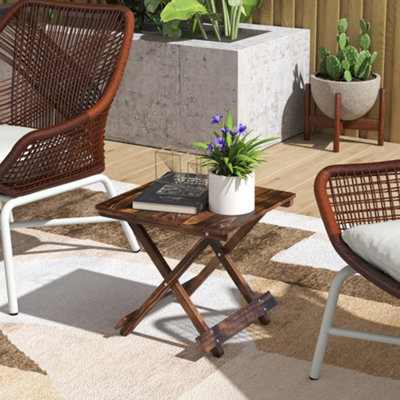 Outsunny Wooden Folding Garden Table, Folding Side Table, Carbonised Finish - image 1