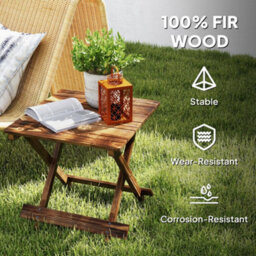 Outsunny Wooden Folding Garden Table, Folding Side Table, Carbonised Finish - thumbnail 6