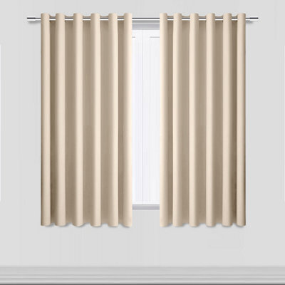 Aspire Homeware Cream Plain Blackout Curtain Room Darkening Pencil Pleat Curtain Pair (W)117Cm X (D)137Cm With Tie Back Pair