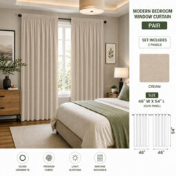 Aspire Homeware Cream Plain Blackout Curtain Room Darkening Pencil Pleat Curtain Pair (W)117Cm X (D)137Cm With Tie Back Pair - thumbnail 9