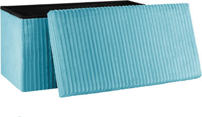 Storage Ottoman Padded Foldable Bench Chest With Lid Holds Up To 100 Kg For Bedroom Room Blue Corduroy 76Cm X 38 Cm X 38 Cm - image 1