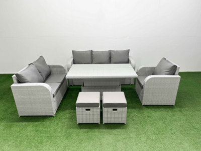 Fimous Pe Wicker 8 Seater Outdoor Rattan Furniture Sofa Sets Adjustable Lifting Dining Or Coffee Table Stool Light Grey - image 1