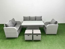 Fimous Pe Wicker 8 Seater Outdoor Rattan Furniture Sofa Sets Adjustable Lifting Dining Or Coffee Table Stool Light Grey - thumbnail 1