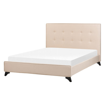 Beliani Bed Fabric Ambassador 140 X 200 Cm (Eu Double) Beige - image 1