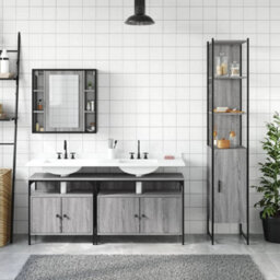 Berkfield 4 Piece Bathroom Cabinet Set Grey Sonoma Engineered Wood - thumbnail 3