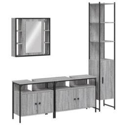 Berkfield 4 Piece Bathroom Cabinet Set Grey Sonoma Engineered Wood - thumbnail 2