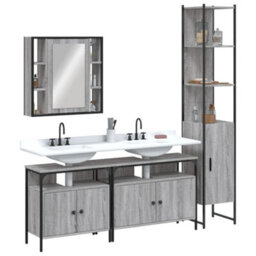 Berkfield 4 Piece Bathroom Cabinet Set Grey Sonoma Engineered Wood - thumbnail 1
