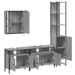 Berkfield 4 Piece Bathroom Cabinet Set Grey Sonoma Engineered Wood - thumbnail 5