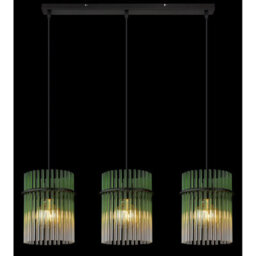 Luminosa Lighting Luminosa Gorley Bar Pendant Ceiling Light Matt Black Green Glass Shade 3X E27 - thumbnail 5
