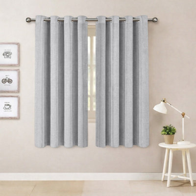 Oxford Homeware Eyelet Silver Linen Effect Curtains Fully Lined 100% Blackout Thermal Insulated Curtain Pair ((W)117Cmx(L)137Cm - image 1