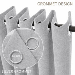 Oxford Homeware Eyelet Silver Linen Effect Curtains Fully Lined 100% Blackout Thermal Insulated Curtain Pair ((W)117Cmx(L)137Cm - thumbnail 6