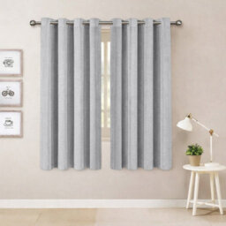 Oxford Homeware Eyelet Silver Linen Effect Curtains Fully Lined 100% Blackout Thermal Insulated Curtain Pair ((W)117Cmx(L)137Cm - thumbnail 1