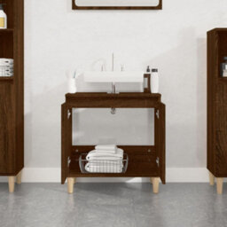 Berkfield Sink Cabinet Brown Oak 58X33X60 Cm Engineered Wood - thumbnail 3