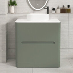 Royal Bathrooms Venice 800mm Sage Green Freestanding Bathroom Countertop Vanity Unit 2 Drawer With Peak Basin - thumbnail 1