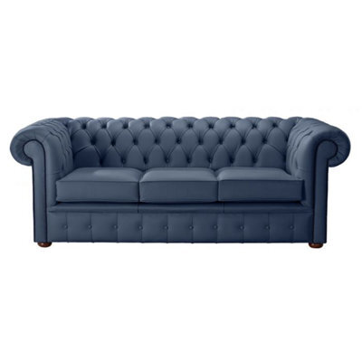 Chesterfield 3 Seater Shelly Majolica Blue Leather Sofa Bespoke In Classic Style - image 1